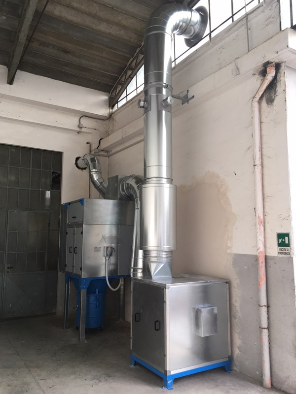Impianto di aspirazione di trucioli e gomma: filtri a cartuccia e ciclone decantatore 3